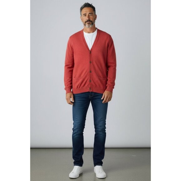 L.L.Bean Mens Rust Cotton & Cashmere Blend Cardigan V-Neck 4-Button Pockets M - Picture 9 of 10